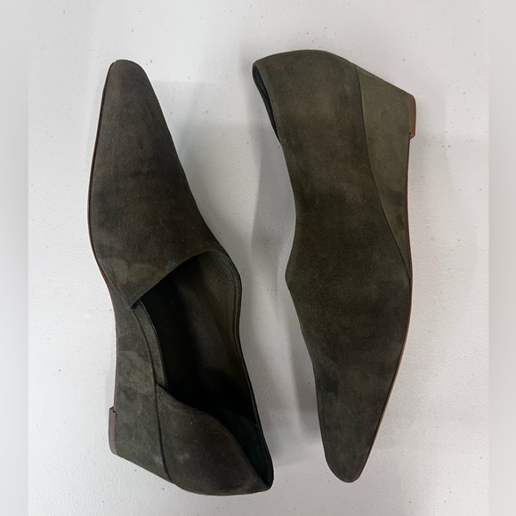 Vince New Barolo Olive Green Suede Wedge Heels Size 10 - Picture 4 of 8